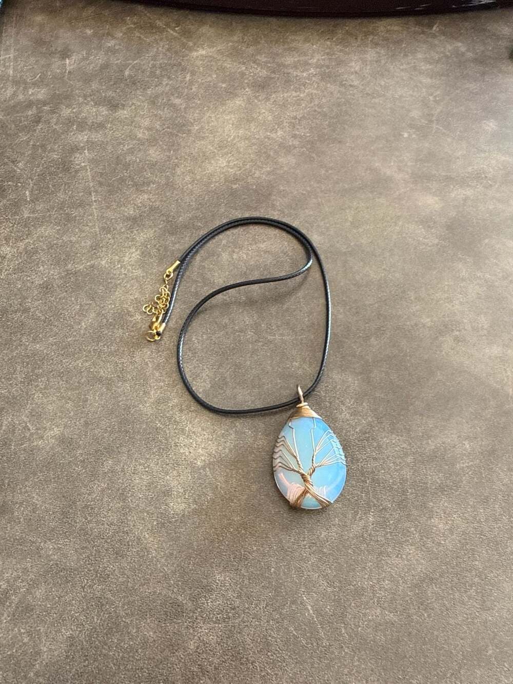Opalite Tree of Life Wire Wrapped Teardrop Pendant Necklace